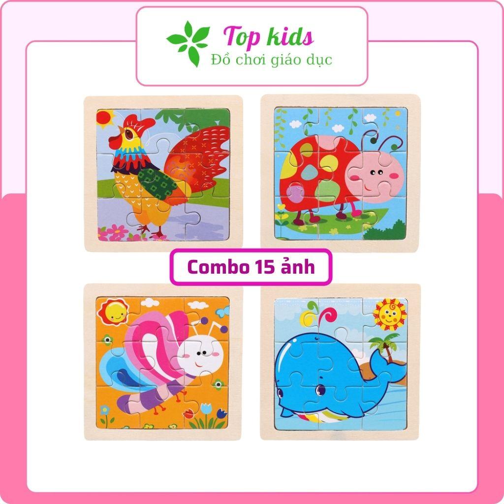 Đồ chơi gỗ thông minh 9 mảnh viền gỗ combo 15 ảnh bộ tranh ghép hình trò chơi thông minh cho bé từ 1 đến 2 tuổi