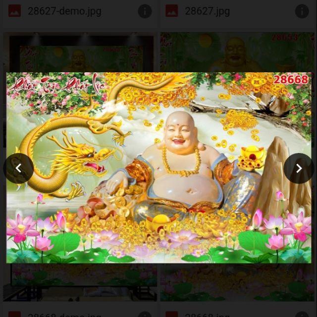 Tranh ông địa dán tường 3D in vải lụa cao cấp phủ kim sa