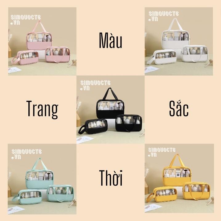 Túi đựng mỹ phẩm du lịch da PU cao cấp chống nước màu sắc pastel trong suốt thiết kế quai xách thời trang tiện lợi TMP30