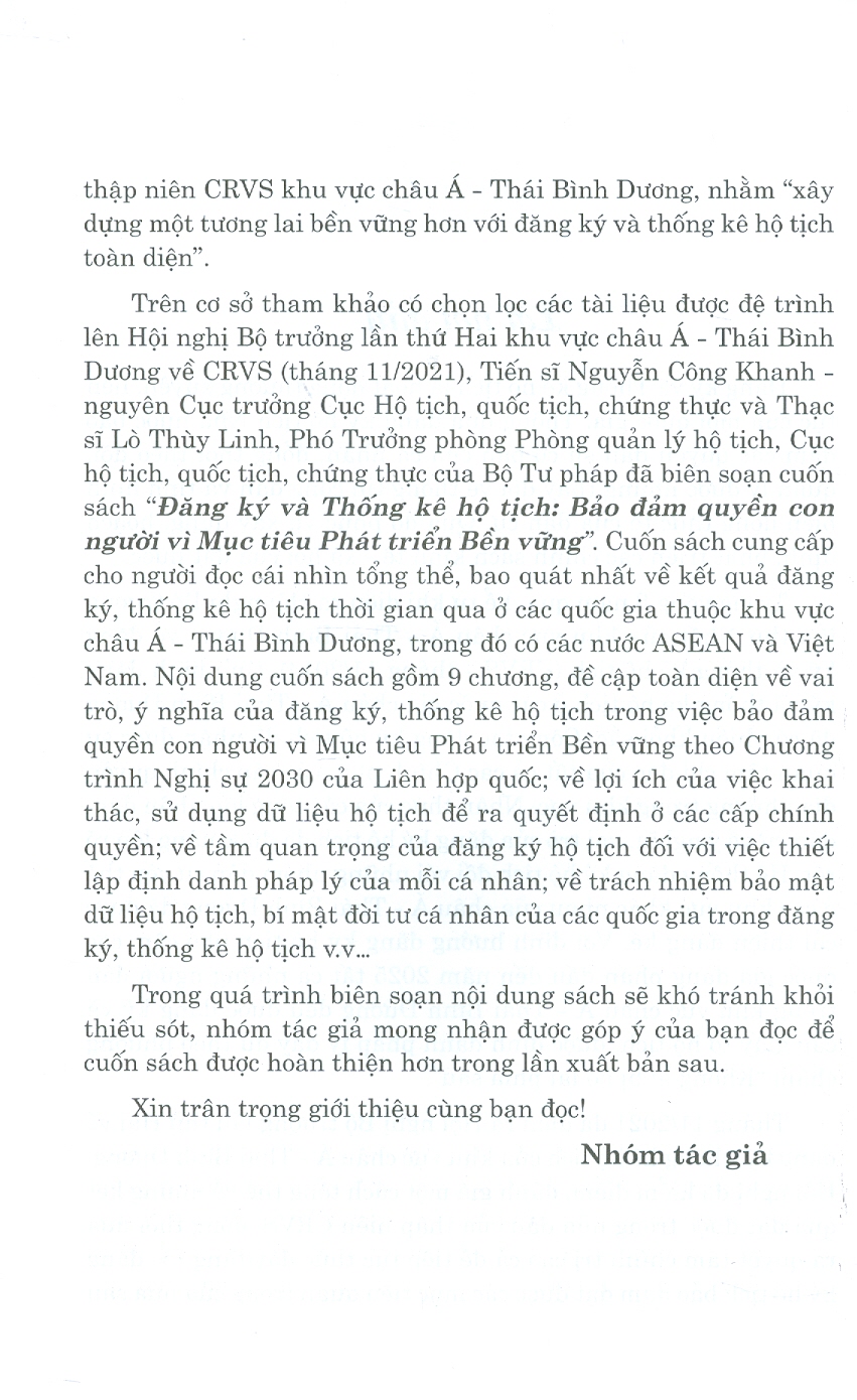 Hình ảnh Đăng Ký Và Thống Kê Hộ Tịch - Đảm bảo quyền con người vì mục tiêu phát triển bền vững - TS. Nguyễn Công Khanh - Ths. Lò Thùy Linh - (bìa mềm)