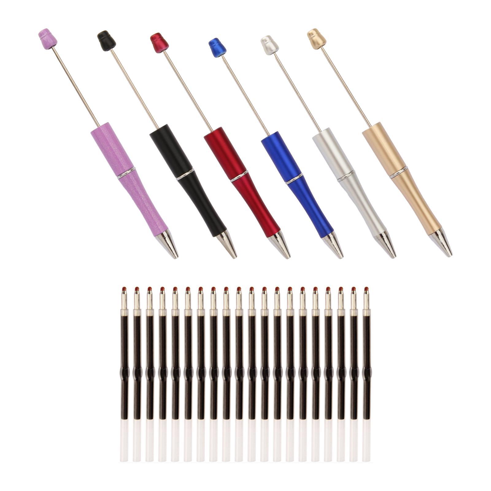 Beadable Pens with 20Pcs Refills Black Ink Ballpoint Pen Cute Office Supplies DIY Making Gift for Teacher Journaling Drawing