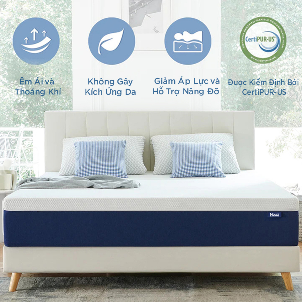 Nệm Foam Comfy NOOZ Home Goods Mattress Tiêu Chuẩn CertiPUR-US Ruột Đệm Cao Su Non Hỗ Trợ Nâng Đỡ Vỏ Đệm Tencel