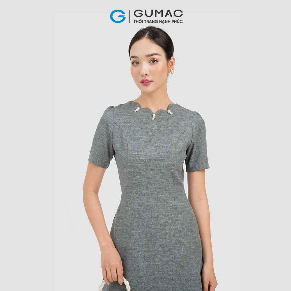 Đầm nữ GUMAC DC07012 form A cổ phối đính ngọc xinh xắn