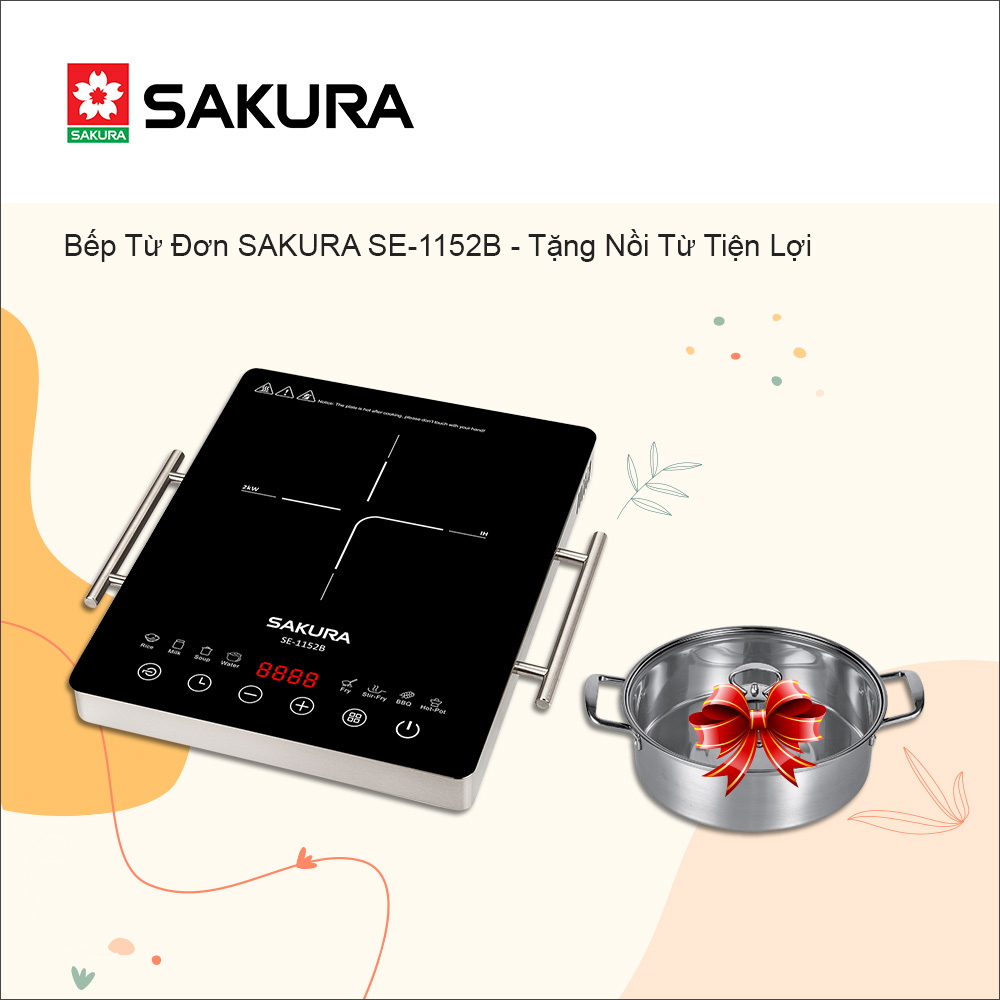 Bếp Từ Đơn SAKURA SE-1152B (2000W) Tặng Nồi Từ Tiện Lợi - Hàng Chính Hãng