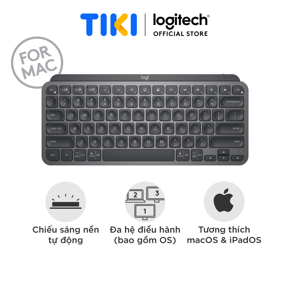Bàn Phím Không Dây Bluetooth Logitech Mx Keys Mini - Nhỏ Gọn, Sạc Usb - C, Phím Tắt Thông Minh, Có Bản Cho Mac - Hàng Chính Hãng - Màu Trắng Xám For Mac