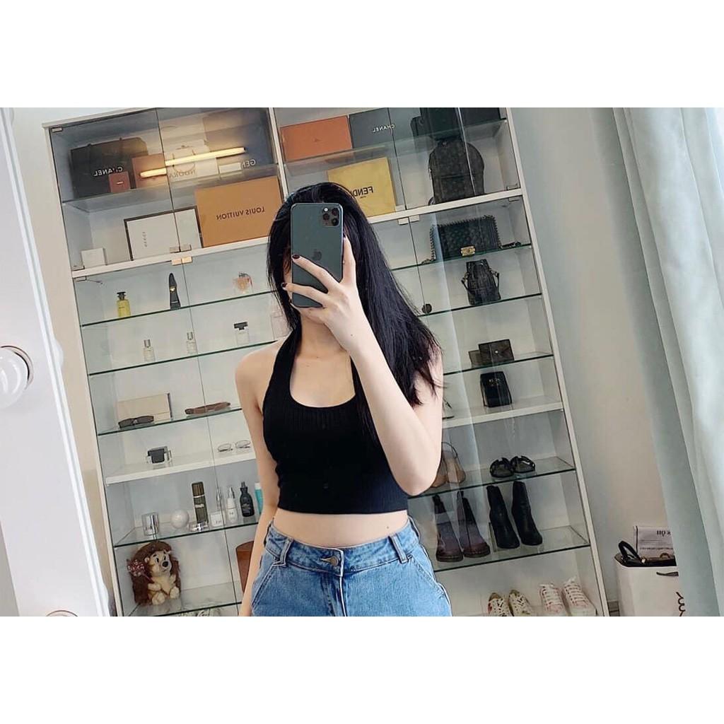 Áo yếm nữ croptop thun tăm màu đen / màu trắng