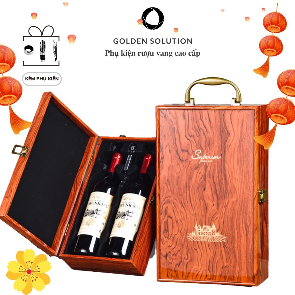 Hộp Rượu Vang, Hộp Đựng Chai Rượu Vang Gỗ Sơn Mài Đôi Cao Cấp