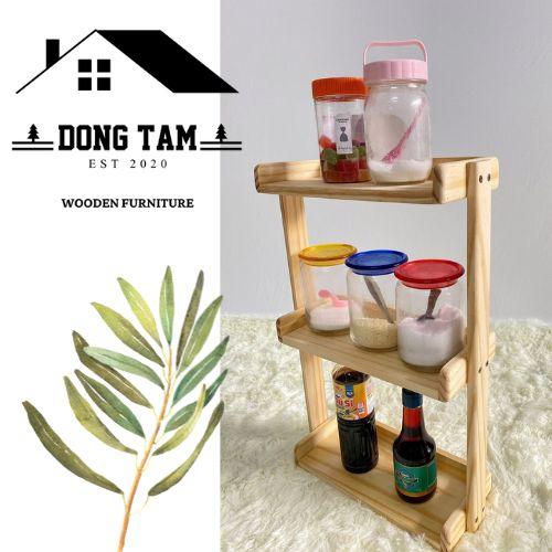 Kệ gỗ 3 tầng - Kệ để gia vị - Kệ sát tường - Chất liệu gỗ thông