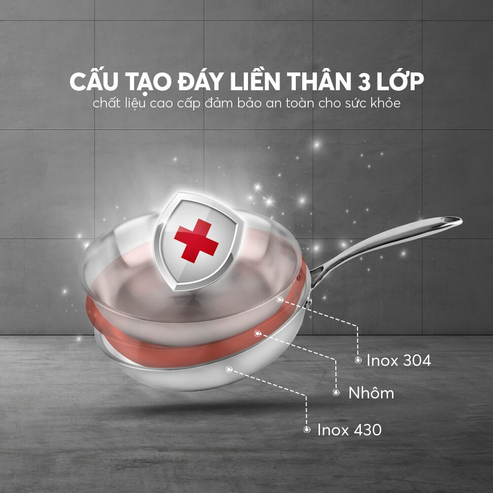 Chảo Nguyên Khối Sâu Lòng Inox 304 Elmich Trimax EL-3846 Nhiều Size,Hàng Chính Hãng, Đáy Từ -JoyMall