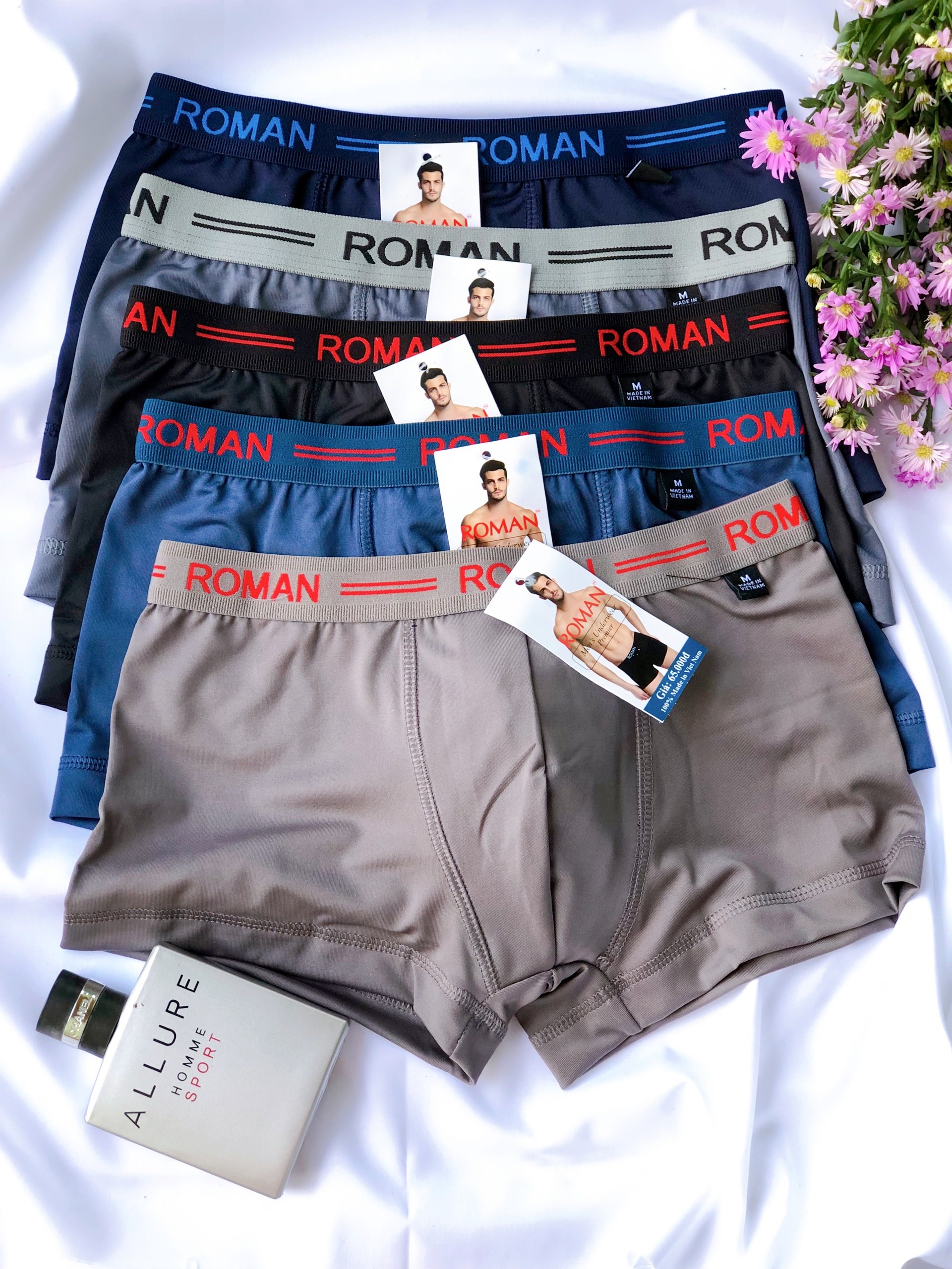 Combo 5 quần lót nam,sịp nam cao cấp(ROMAN,HEROMAN,TONNY) 5 màu,đùi boxer, lưng thun 3cm - Thun lạnh cực thoáng