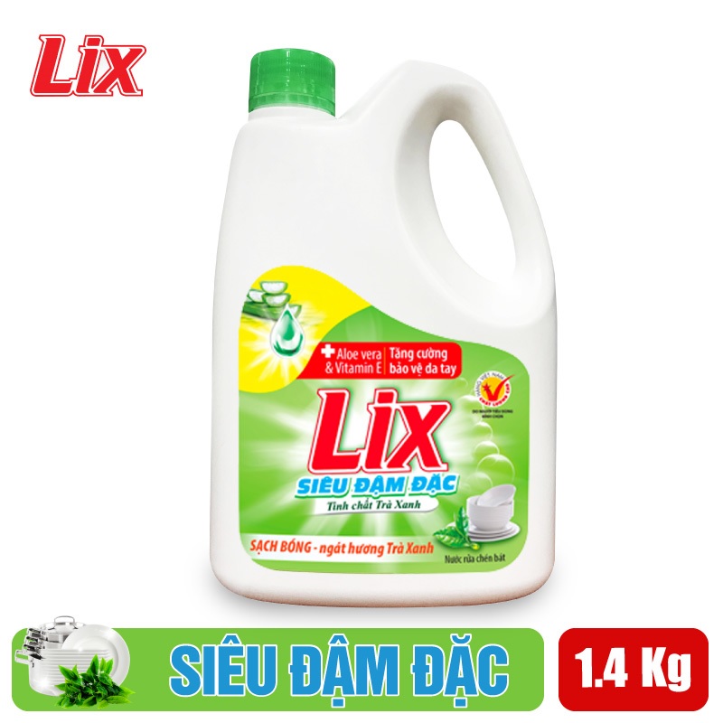 Nước rửa chén Lix siêu đậm đặc hương trà xanh 1.4Kg NT140