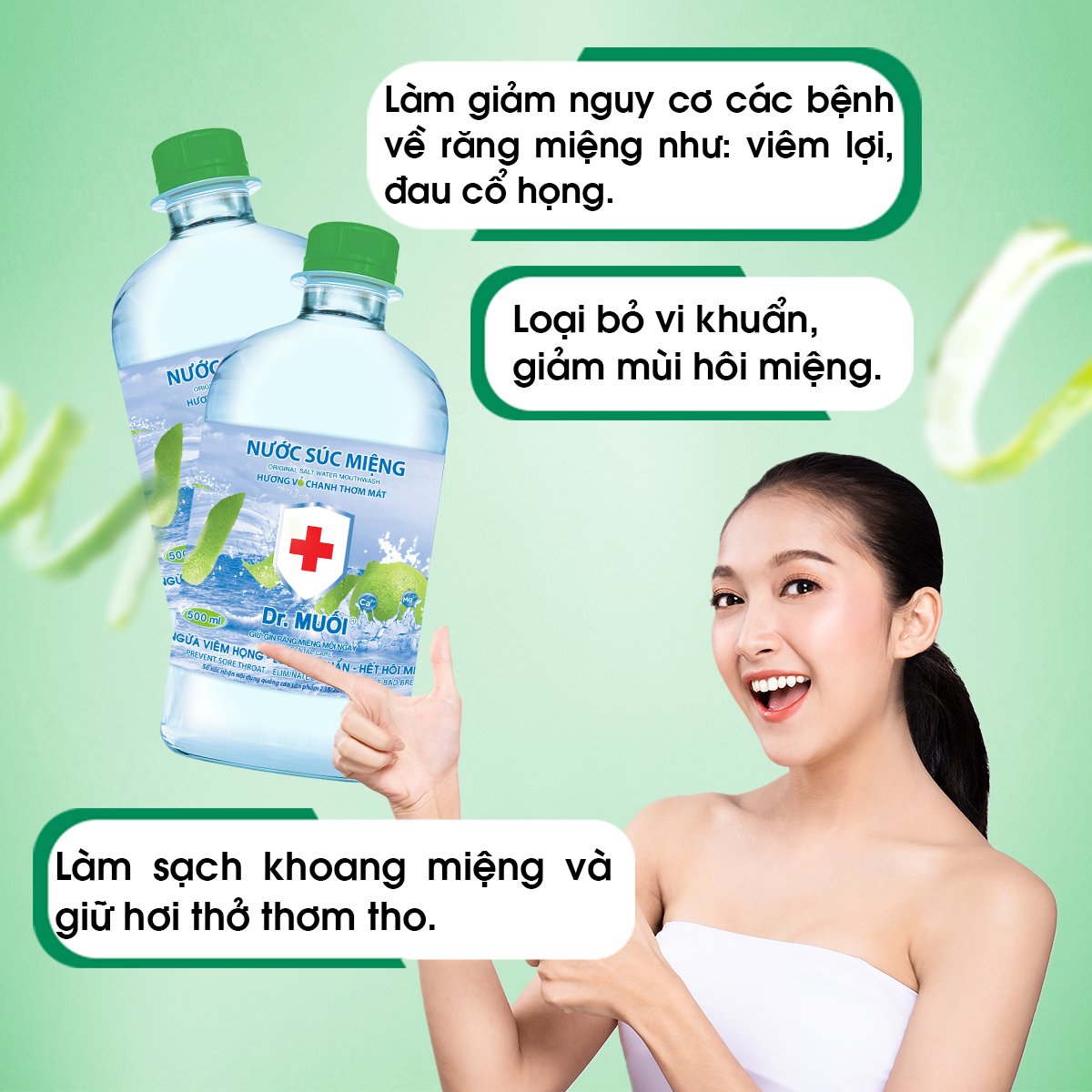 Nước súc miệng Dr. Muối hương vỏ chanh -Loại vi khuẩn, ngừa viêm họng, hết hôi miệng, chống sâu răng