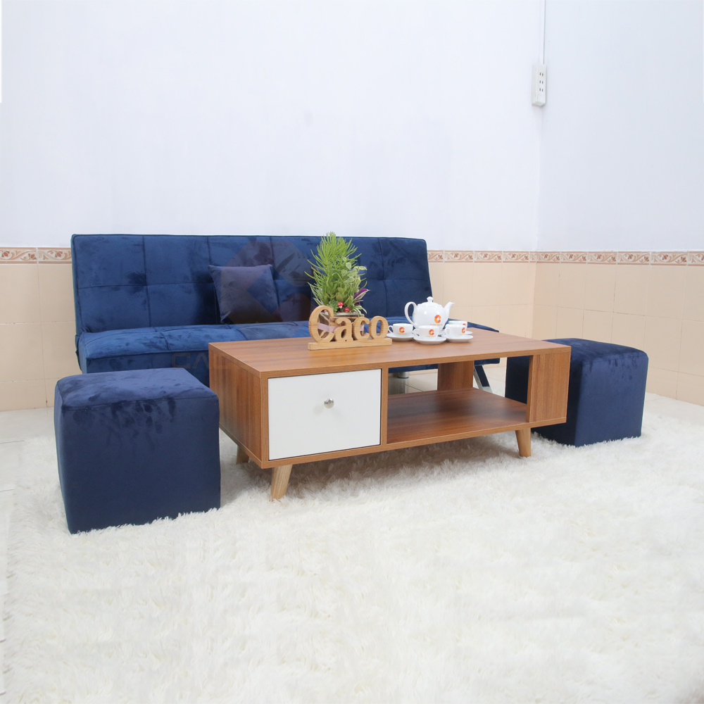 BỘ BÀN GHẾ SOFA BED CACO MÀU NHUNG XANH DƯƠNG