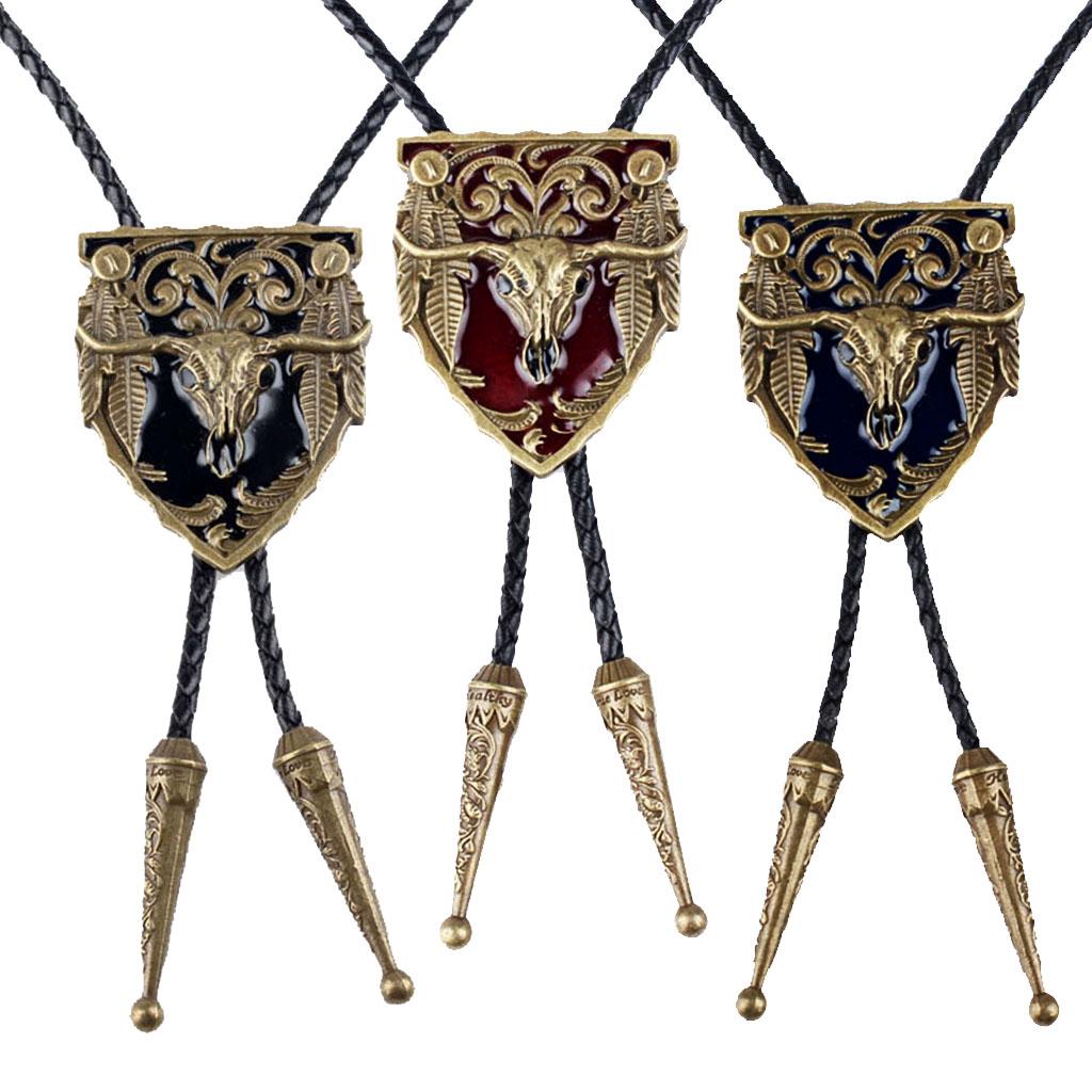 Men's Vintage Western Cowboy Rodeo Cow Bolo Tie Bola Pendant Necklace