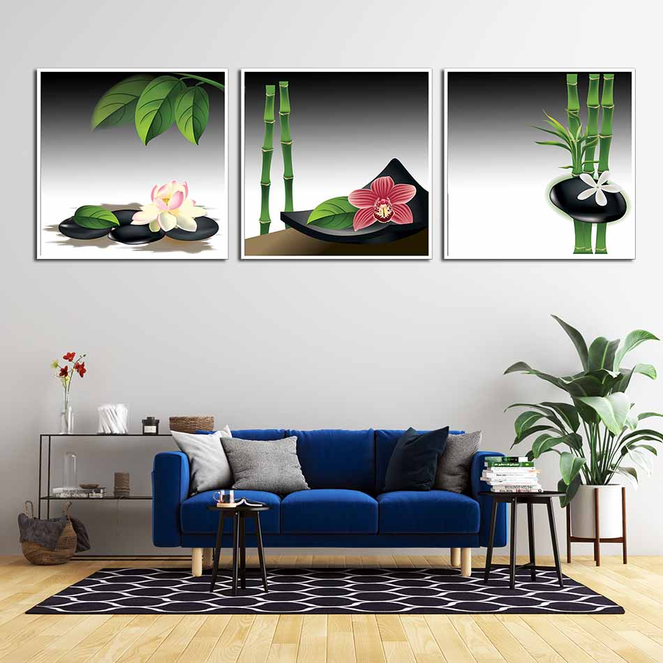 Bộ 3 tranh canvas treo tường Decor Bình hoa trang trí phòng ăn, phong cách hiện đại - DC066