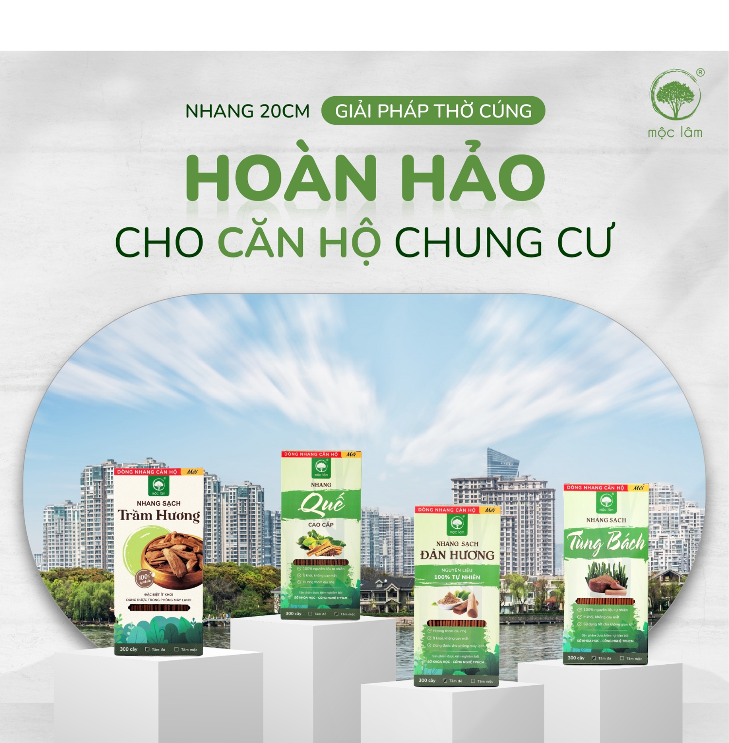 Nhang Quế Thiên Nhiên MỘC LÂM 300cây, Nhang Sạch Ít Khói, Hương Thơm Thanh Dịu, Nhang Cho Căn Hộ Chung Cư Phòng Máy Lạnh