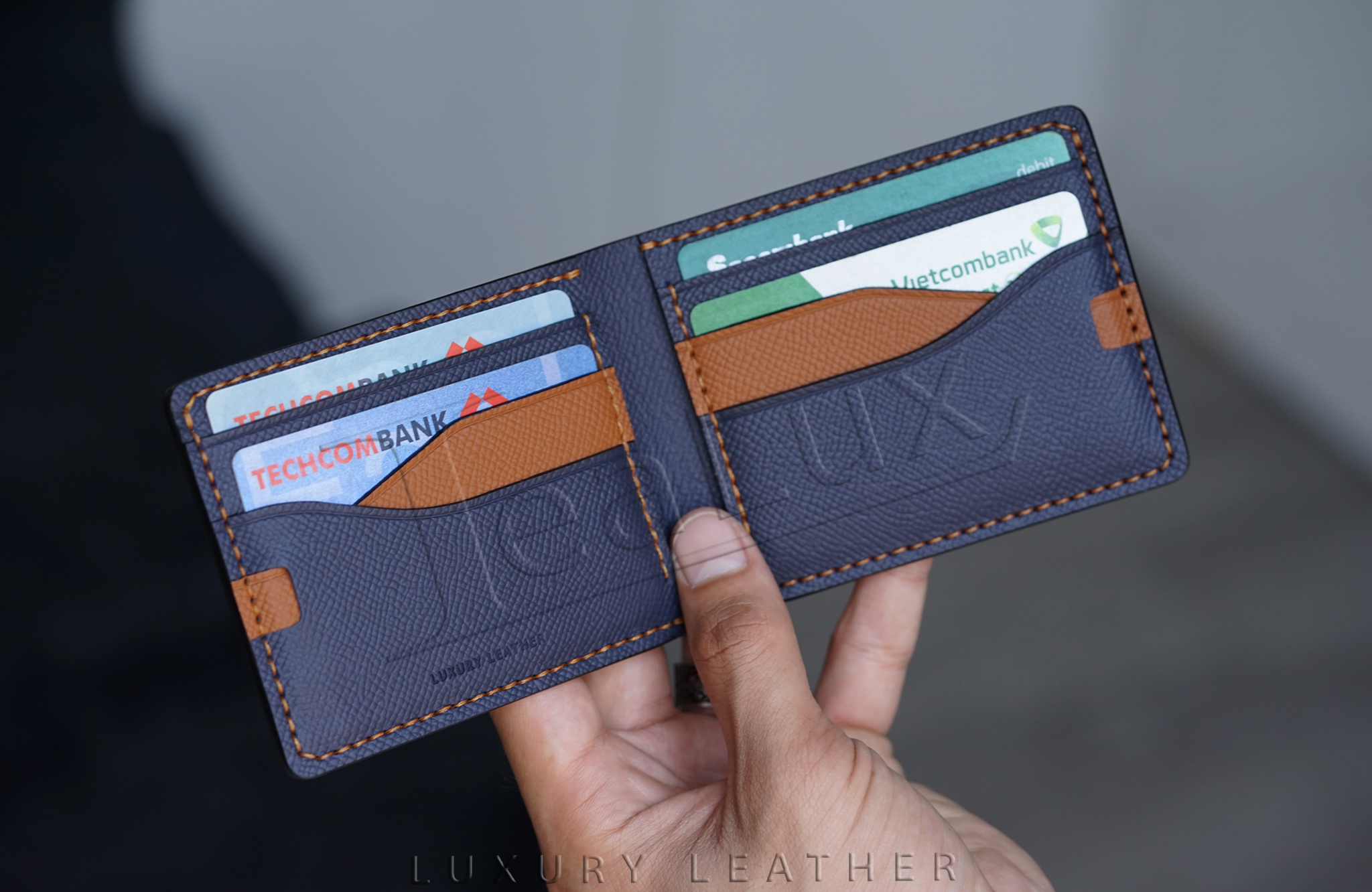 Ví Nam Da Epsom Dáng Ngang Handmade Lealux Epsom Wallet 2 - 11X8.3 - Màu Xanh Navy