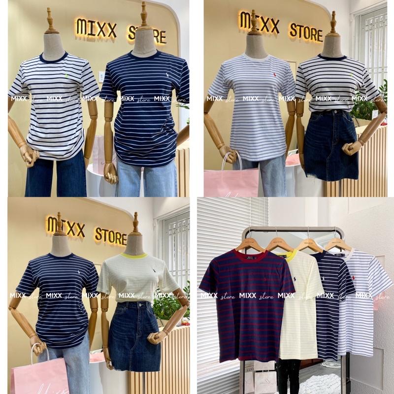Áo Thun Nữ Sọc POLO Thêu logo chất cotton xịn mịn phom suông vừa