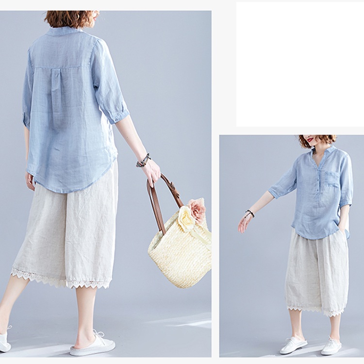 Áo sơ mi nữ cổ trụ linen tay lỡ trẻ trung, chất liện linen mềm mát, thời trang phong cách trẻ
