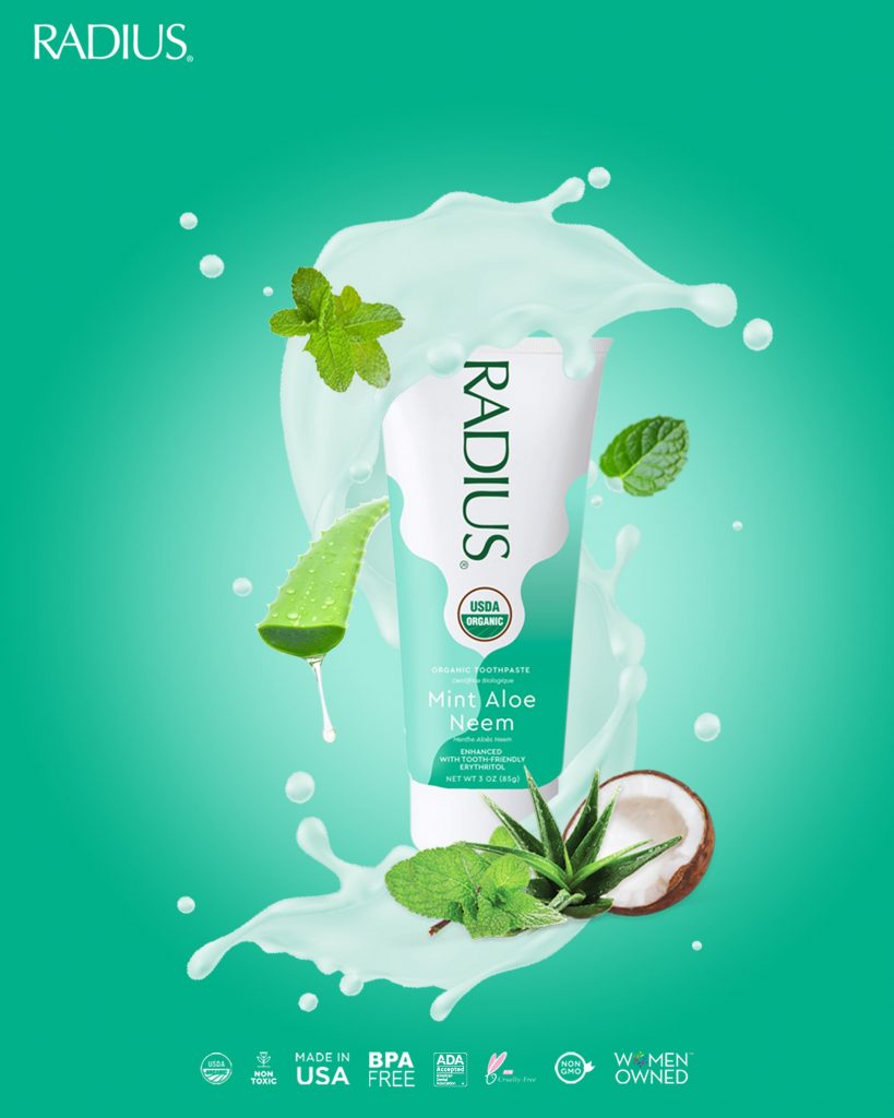 Kem Đánh Răng Hữu Cơ Vị Bạc Hà Lô Hội 85g Radius USDA Organic Mint Aloe Neem Toothpaste