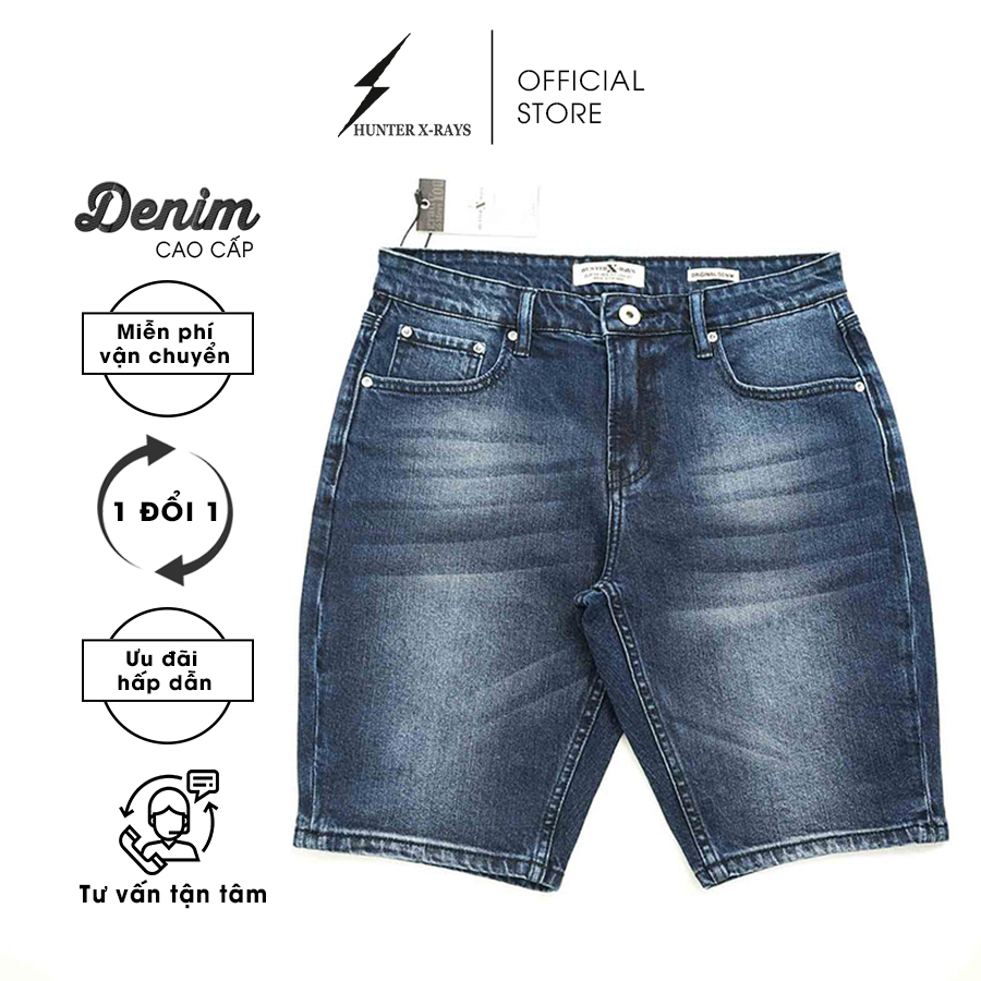 Quần Short Jeans Nam Cao Cấp HUNTER X-RAYS Form Slimfit Thun Màu Xanh Đẹp S67