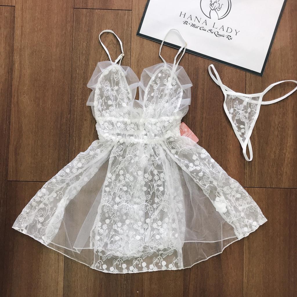 Váy ngủ sexy - Đầm ngủ xuyên thấu gợi cảm xẻ tà ren hoa quyến rũ VN423