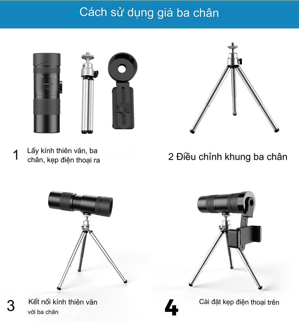 Ống lens cho điện thoại zoom 10x - 300x kèm kẹp điện thoại quay phim, chụp ảnh siêu nét cao cấp