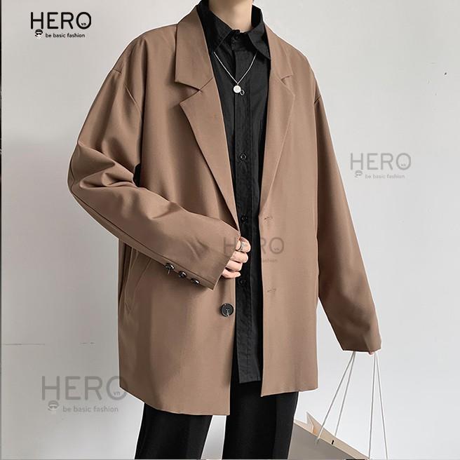 Áo Blazer Nam phong cách Hàn Quốc BZ01 Form Dáng Rộng Dài Tay Áo Khoác Nam 2 Lớp Thời Trang HERO