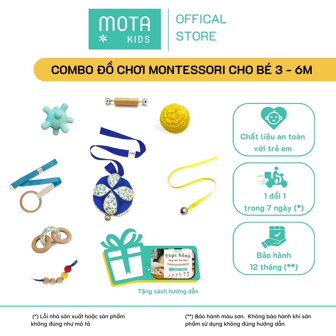Trọn bộ 8 món đồ chơi cho bé 3-6 tháng Montessori Mota - Hỗ trợ phát triển vận động - Nâng cao trí nhớ - Hàng chính hãng