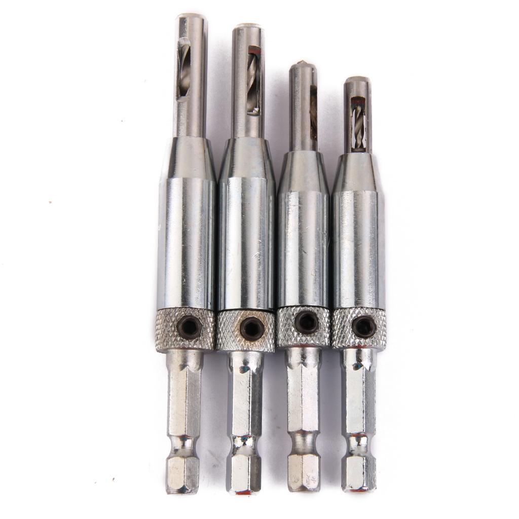 4Pcs Hinge Hole Boring Cutter Wood Drill Bit Set 5/64'' 7/64'' 9/64''11/64''
