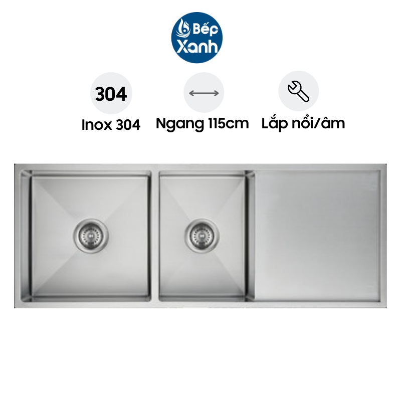 Chậu Rửa Chén 2 Ngăn Inox Hafele HS21-SSD2S90L 567.94.050 - Ngang 115 cm - Hàng Chính Hãng