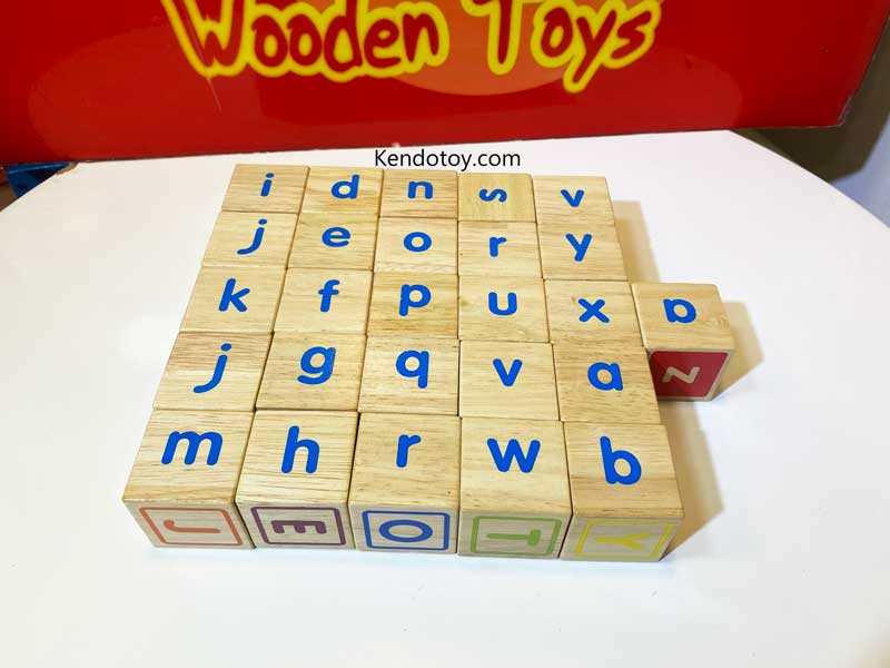 Bộ chữ cái Tiếng Anh khối vuông 6 mặt bằng gỗ đa năng cho bé, Khối gỗ vuông xếp hình an toàn