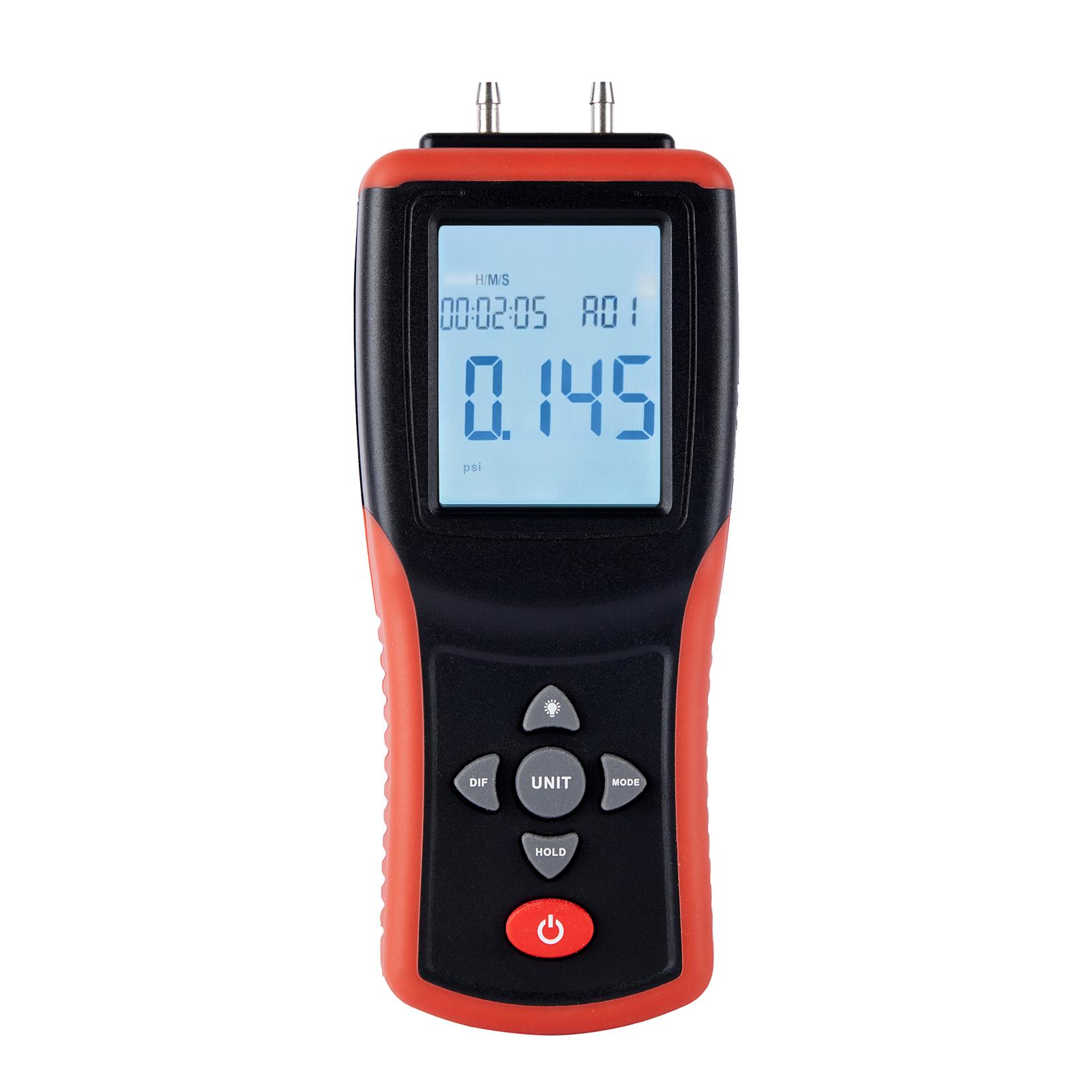 Digital Manometer 2.4-inch LCD High Precision Hand-held Dual-port Manometer ±2Psi Differential Air Pressure Gauge Tester with 12 Units