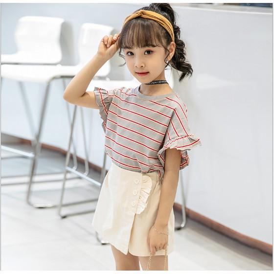 Set bộ áo thun và quần giả váy kaki cho bé gái đi chơi dự tiệc phong cách Hàn Quốc từ 13-38kg BBG002