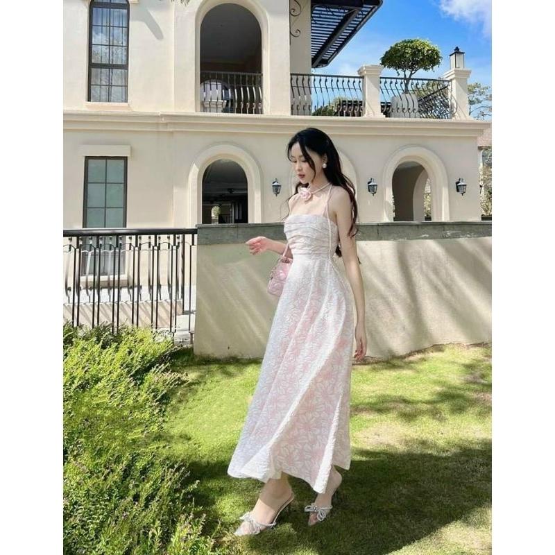 ĐẦM 2S GẤM HOA XẾP LY KÈM DÂY HOA CỔ