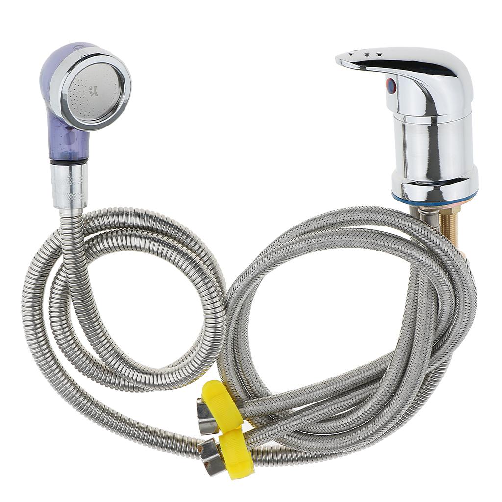 2xHot Cold Faucet and Spray Hose for Beauty Salon Shampoo Bowl Parts Kit 70cm