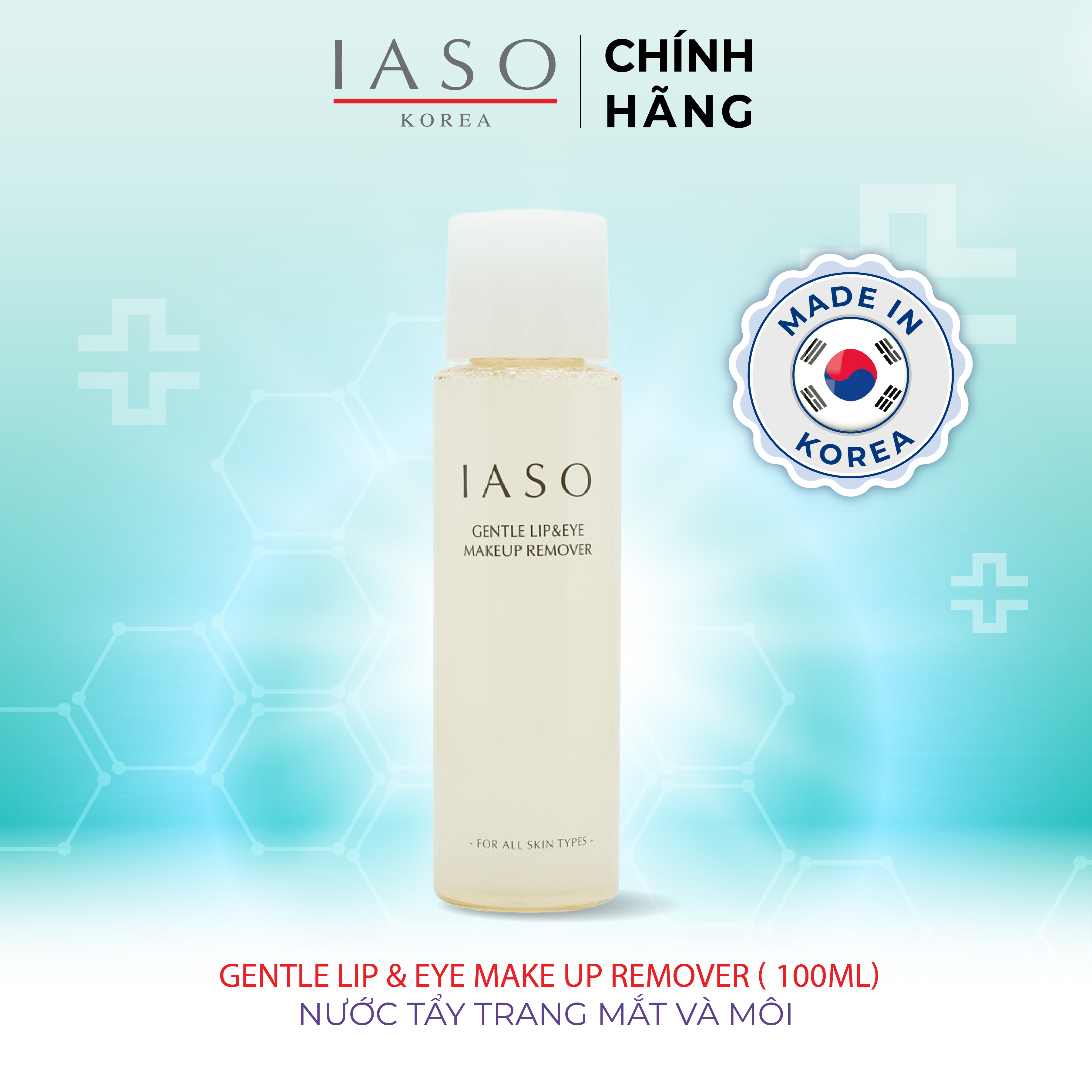 I42 Nước tẩy trang mắt và môi - Gentle Lip &amp; Eye Make Up Remover 100ml - IASO