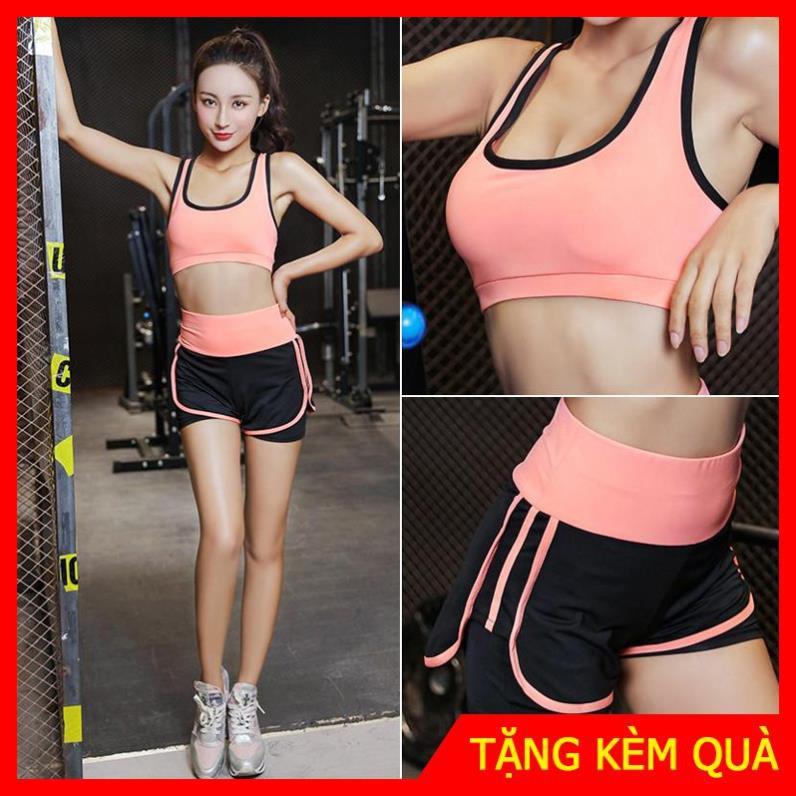 Bộ Tập Gym, Yoga, Thể Dục Nữ Hàng Cao Cấp - Set Quần Đùi + Áo Bra - Pakikids