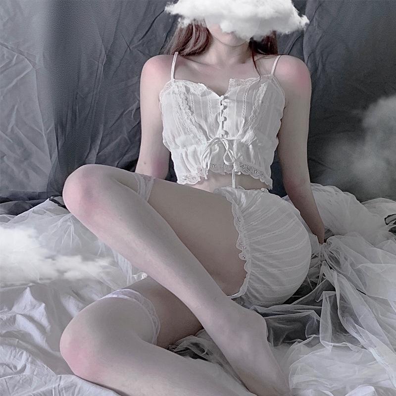 Đồ bộ ngủ sexy nữ 2 dây sexy đáng yêu set ngủ vải đũi mỏng trắng thoáng mát gợi cảm BIKI HOUSE N120 - Giao Hỏa Tốc