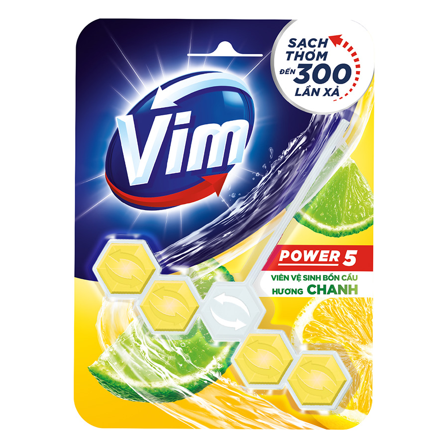 Combo 9 Viên Tẩy Bồn Cầu Vim Power 5 Sạch Khuẩn Thơm Mát (55g/viên) | Hương Chanh