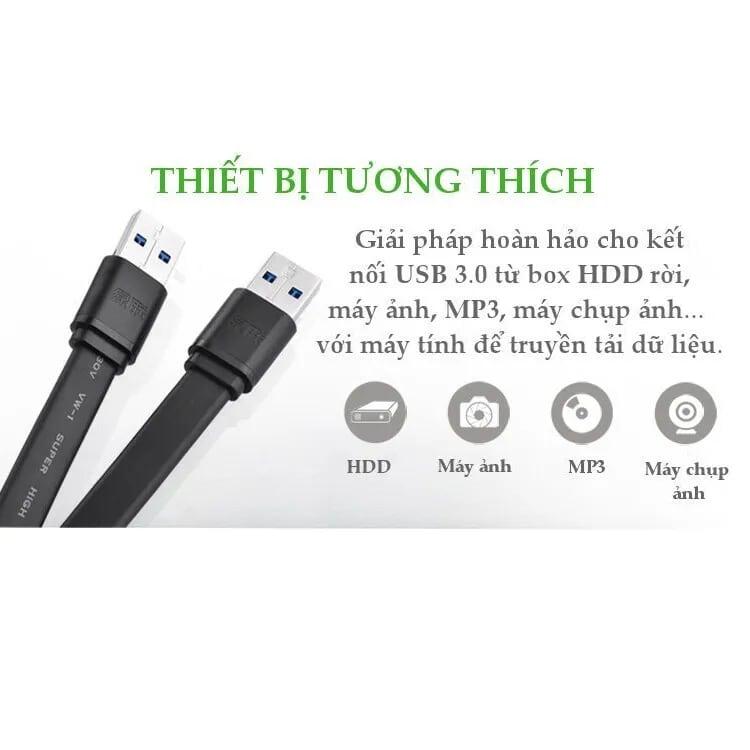 Ugreen UG10804US128TK 1.5M màu Đen Cáp 2 đầu USB 3.0 dương dáng dẹt - HÀNG CHÍNH HÃNG