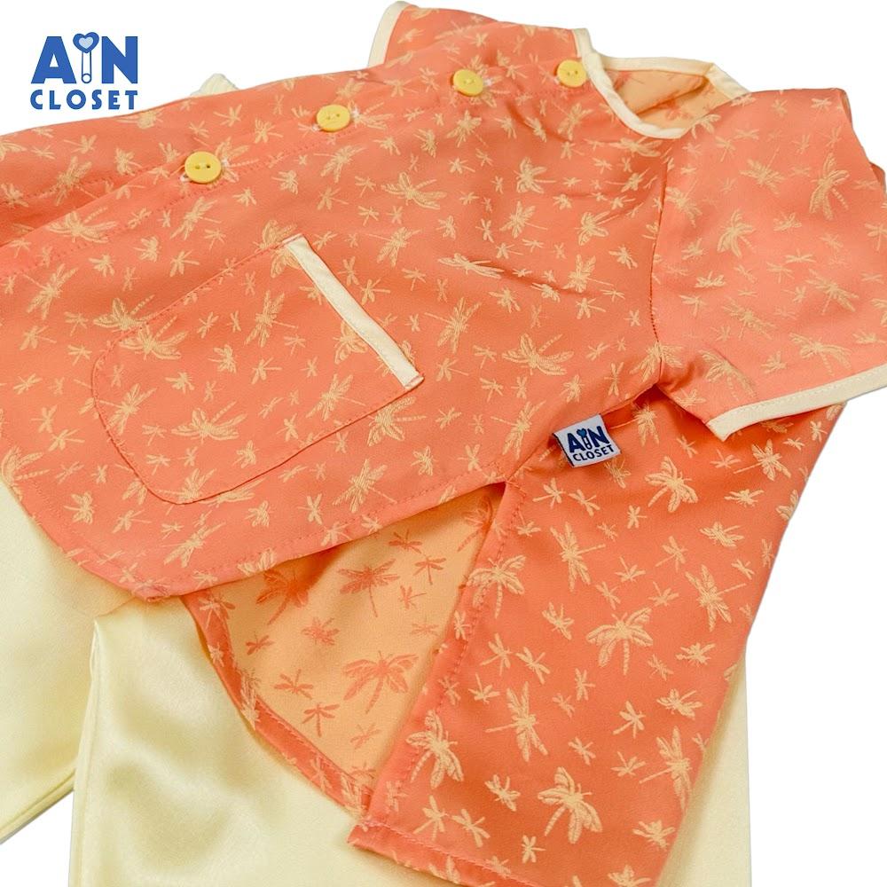 Bộ quần áo Bà Ba Dài tay ngắn bé gái họa tiết Chuồn Chuồn Cam gấm lụa - AICDBGYTG2O1 - AIN Closet