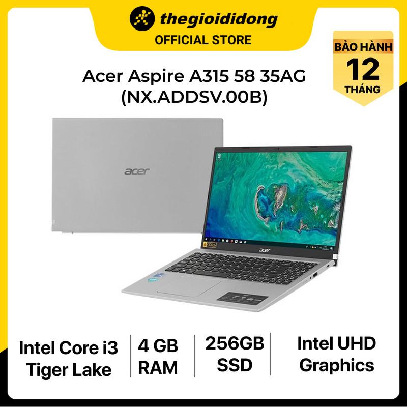 Laptop Acer Aspire A315 58 35AG i3 1115G4/4GB/256GB/15.6&quot;F/Win11/(NX.ADDSV.00B)/Bạc - Hàng chính hãng