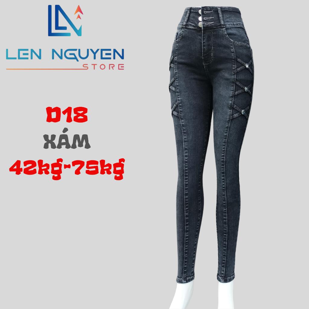 D18_Quần jean nữ, dài, lưng cao, quần bò nữ dáng ôm, quần rin nữ có big size, cho 42kg đến 75kg,LEN NGUYEN STORE - Xanh Nhạt