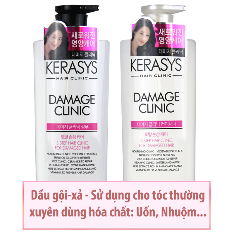 Dầu Gội Xả Cao Cấp Phục Hồi Độ Bóng Cho Tóc Hư Tổn Kerasys Damage Clinic Hàn Quốc 600ml