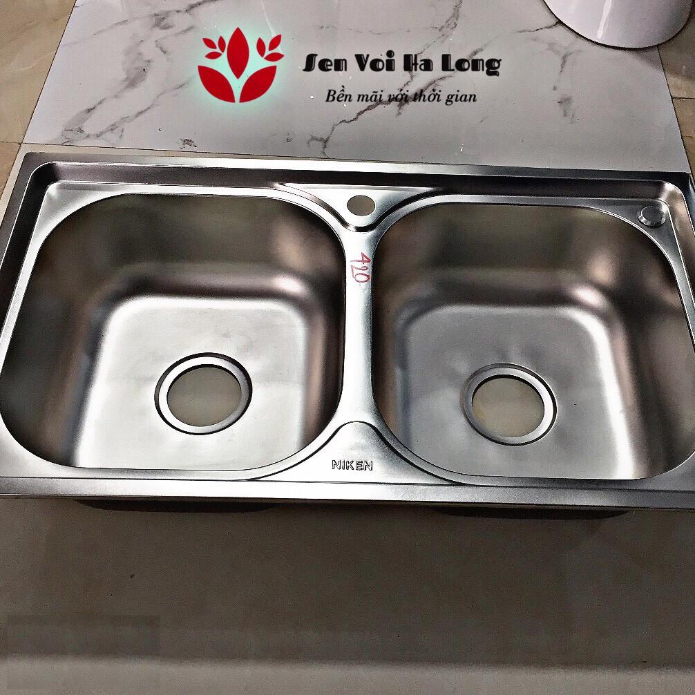 {HÀNG CHUẨN} Chậu rửa bát 2 hố INOX và Xả chậu - Bảo hành 12 tháng