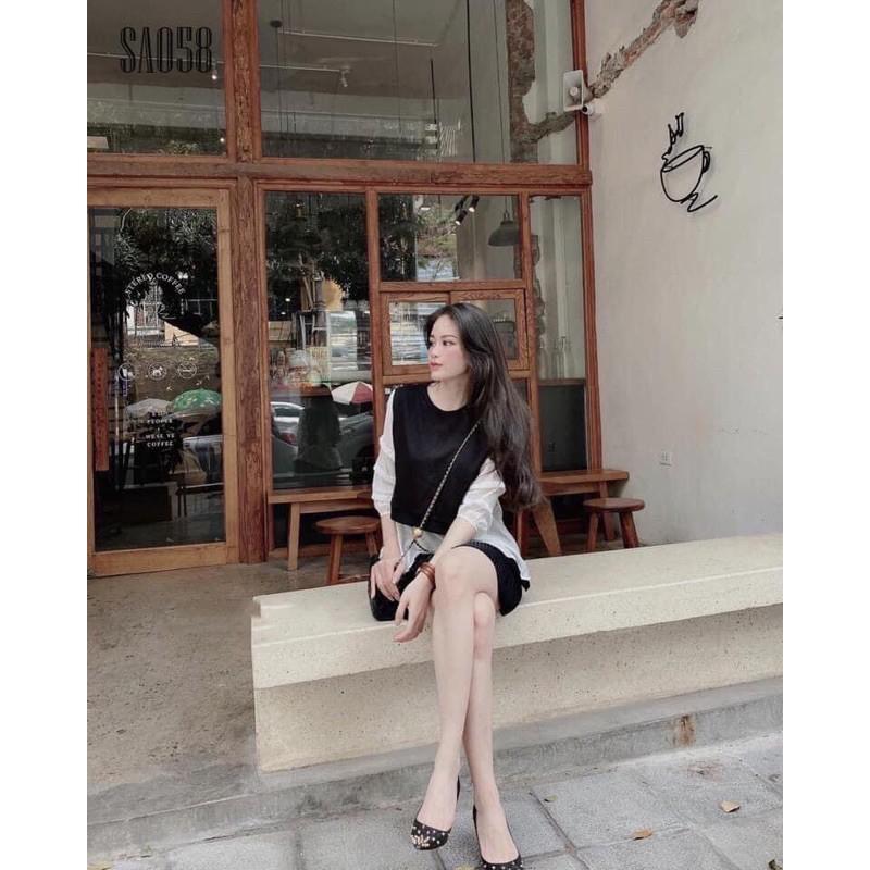 Áo umi phối tơ xếp tay