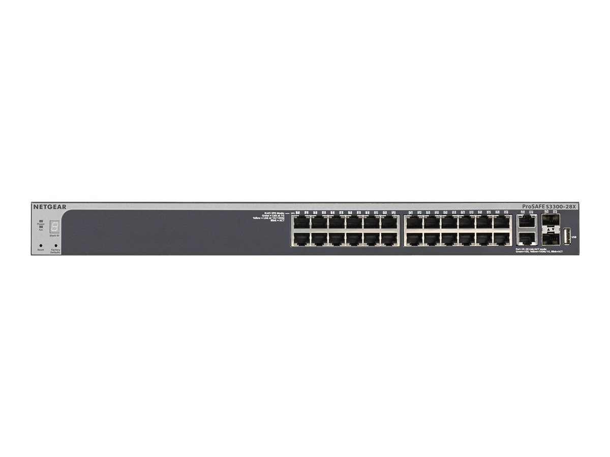 Bộ Chia Mạng Gắn Rack 24 Cổng 10/100/1000M Với 2 Cổng 10G RJ45 và 2 Cổng Quang 10G SFP+ S3300 Gigabit Ethernet Stackable Smart Managed Pro Switch Netgear GS728TX - Hàng Chính Hãng