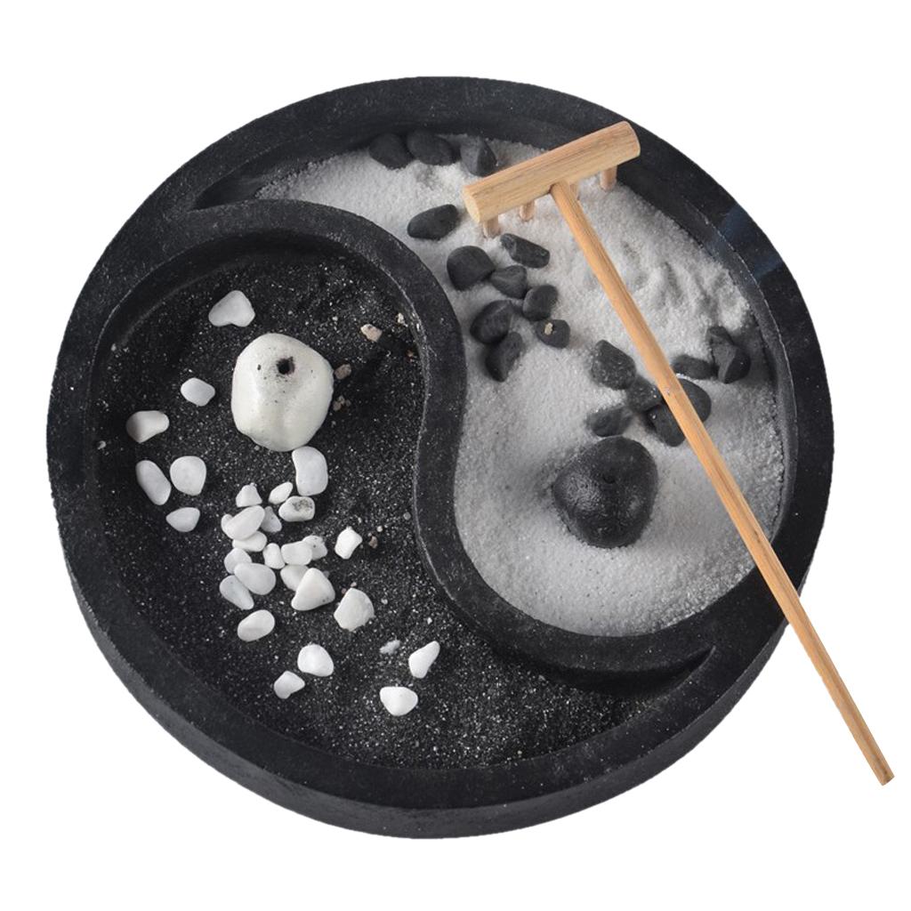 Zen Garden Sand Kit Tabletop Decor Sand Rocks Rake Feng Shui Crafts #4