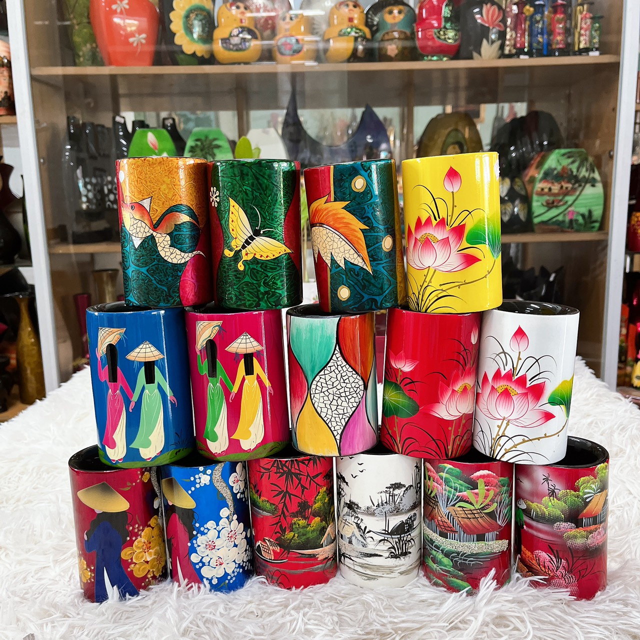 [SƠN MÀI LOẠI 1] Hủ cắm bút sơn mài - Quà Tặng Quà Lưu niệm - Trang trí Decor size 11x7 cm